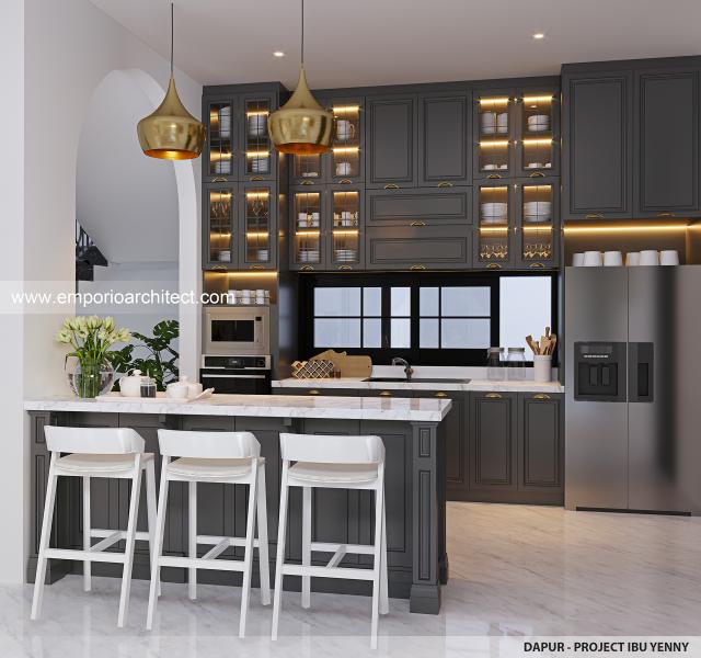 Desain Dapur Rumah Klasik Modern 3 Lantai Ibu YNY di Jakarta