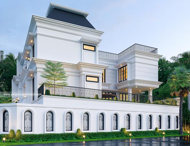 Desain Tampak Samping Rumah Klasik Modern 3.5 Lantai Ibu TN IV di Jakarta Selatan