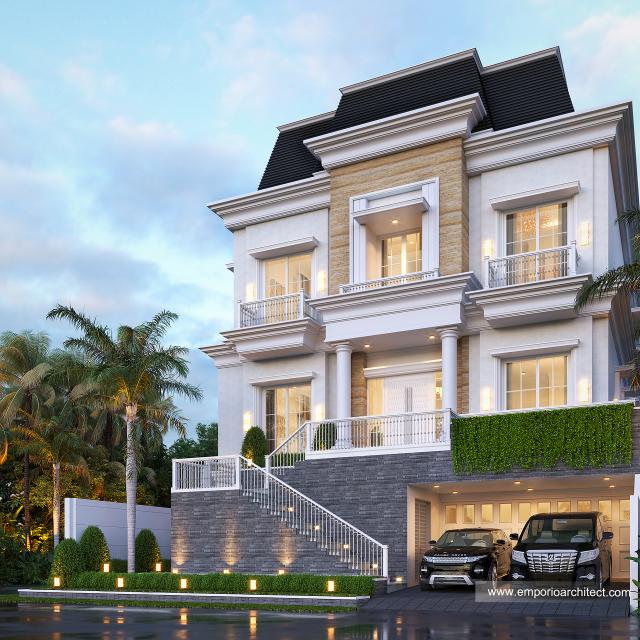 Desain Tampak Depan Rumah Klasik Modern 3.5 Lantai Bapak Anthony di Jakarta