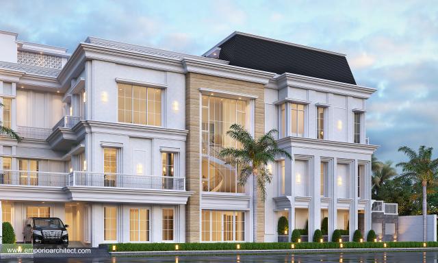 Desain Tampak Samping Rumah Klasik Modern 3.5 Lantai Bapak Anthony di Jakarta