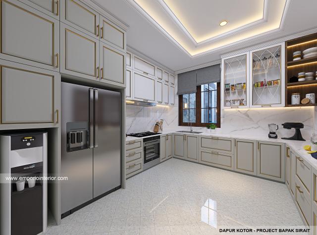 Desain Dapur Kotor Rumah Klasik Modern 3.5 Lantai Bapak SRT di Bandung