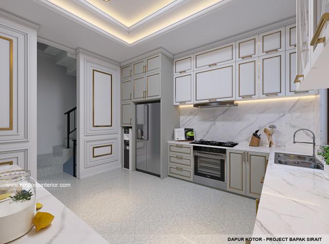 Desain Dapur Kotor Rumah Klasik Modern 3.5 Lantai Bapak SRT di Bandung