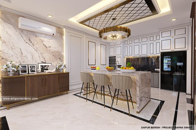 Desain Dapur Bersih Rumah Klasik Modern 3.5 Lantai Bapak SRT di Bandung