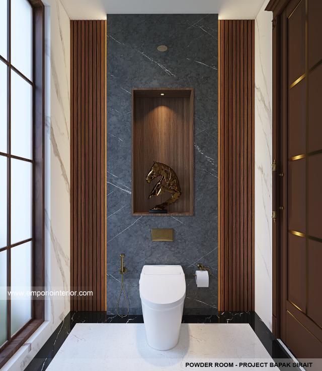 Desain Powder Room Rumah Klasik Modern 3.5 Lantai Bapak SRT di Bandung