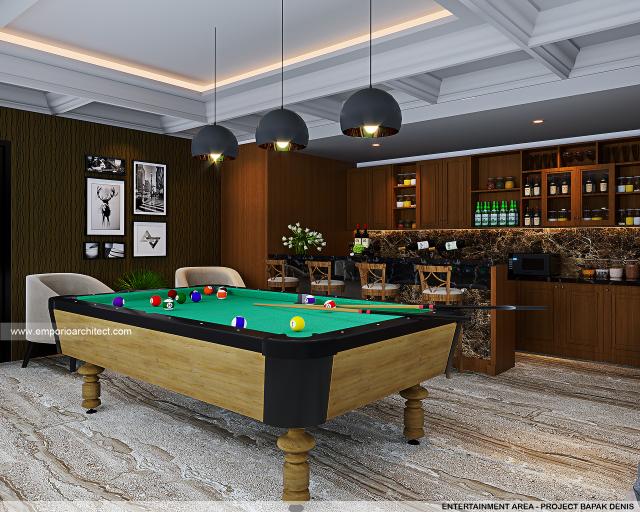 Desain Entertainment Area Rumah Klasik Modern 4 Lantai Bapak DNS di Jakarta