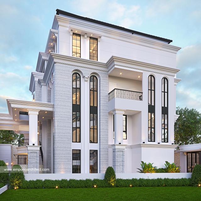 Desain Tampak Samping Rumah Klasik Modern 4 Lantai Bapak DNS di Jakarta