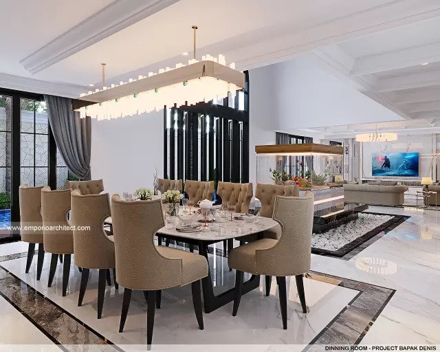 Desain Ruang Makan Rumah Klasik Modern 4 Lantai Bapak DNS di Jakarta