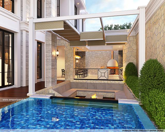 Desain Sunken Patio Rumah Klasik Modern 4 Lantai Bapak DNS di Jakarta