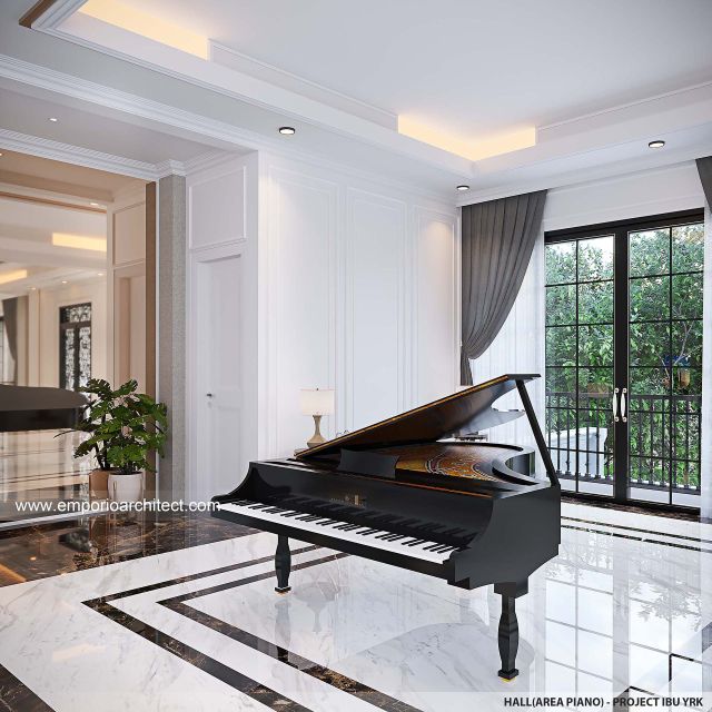 Desain Area Piano Rumah Klasik Modern 4 Lantai Ibu YRK di Menteng, Jakarta Selatan