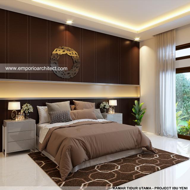 Desain Kamar Tidur Utama Rumah Mediteran 2 Lantai Ibu Yeni di Bandung, Jawa Barat