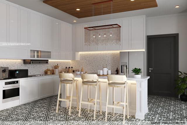 Desain Dapur Rumah American Style 2 Lantai Ibu PTC di Bogor, Jawa Barat