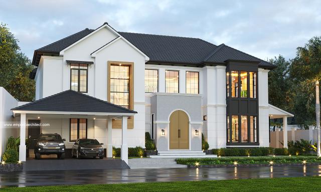 Gambar 1 Desain Rumah American Style 2 Lantai Ibu PTC di  Bogor, Jawa Barat