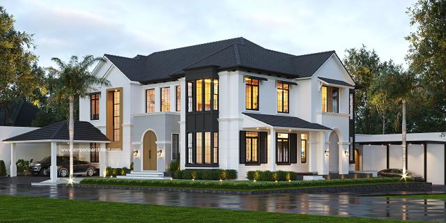 Gambar 2 Desain Rumah American Style 2 Lantai Ibu PTC di  Bogor, Jawa Barat