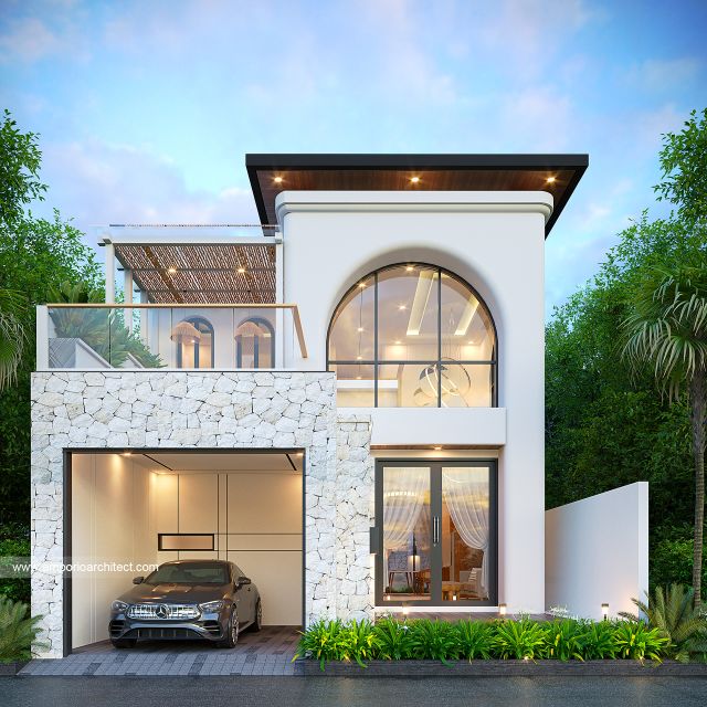 Desain Tampak Depan 4 Rumah Mediteran 2 Lantai Ibu SR di Jimbaran, Badung, Bali