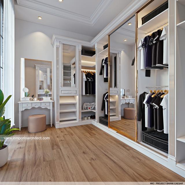 Desain Walk In Closet Rumah Mediteran 2.5 Lantai Bapak Caesar di Bekasi, Jawa Barat