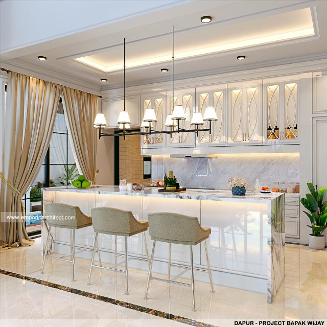 Desain Dapur Rumah Mediteran 2.5 Lantai Bapak WJ di Sentul City, Bogor