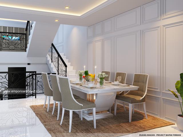 Desain Ruang Makan Rumah Mediteran 2.5 Lantai Bapak FRM di Jakarta