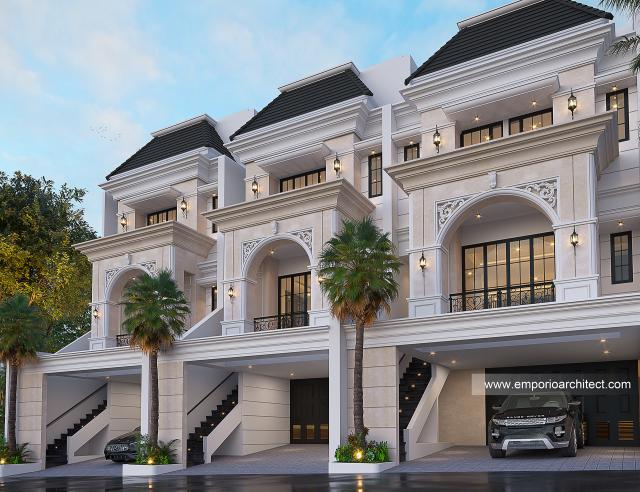 Desain 3 Unit Rumah Mediteran 2.5 Lantai Bapak FRM di Jakarta - Tampak Depan