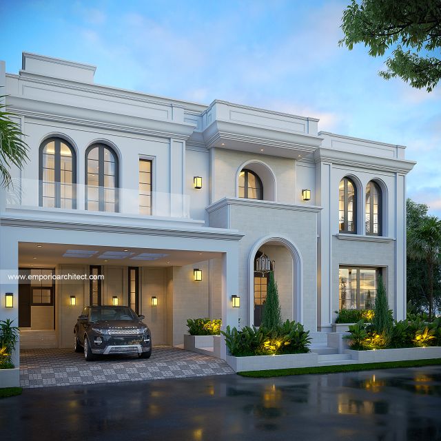 Desain Tampak Depan 3 Rumah Mediteran 3 Lantai Ibu AJN di Makassar