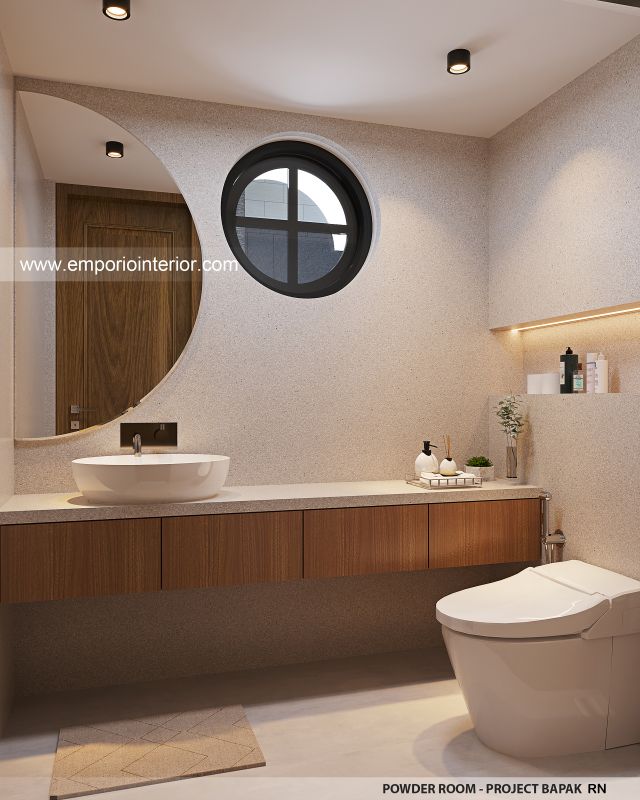 Desain Powder Room Rumah Mediteran 3 Lantai Bapak RN di Jakarta Selatan