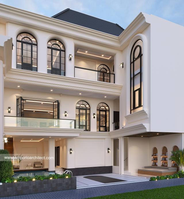 Desain Tampak Belakang Rumah Mediteran 3 Lantai Ibu Adiezty di Bekasi, Jawa Barat