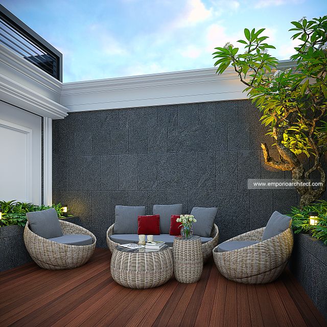 Desain Roof Deck Rumah Mediteran 3 Lantai Ibu FHN di Bintaro, Jakarta Selatan