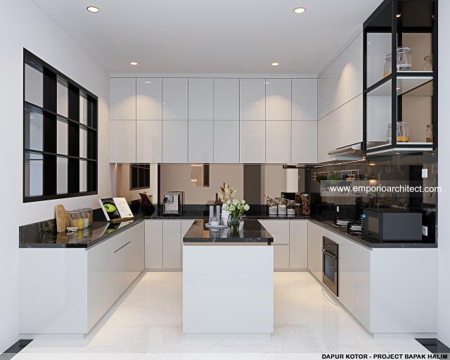 Desain Dapur Kotor Rumah Mediteran 3 Lantai Bapak HLM di Jakarta