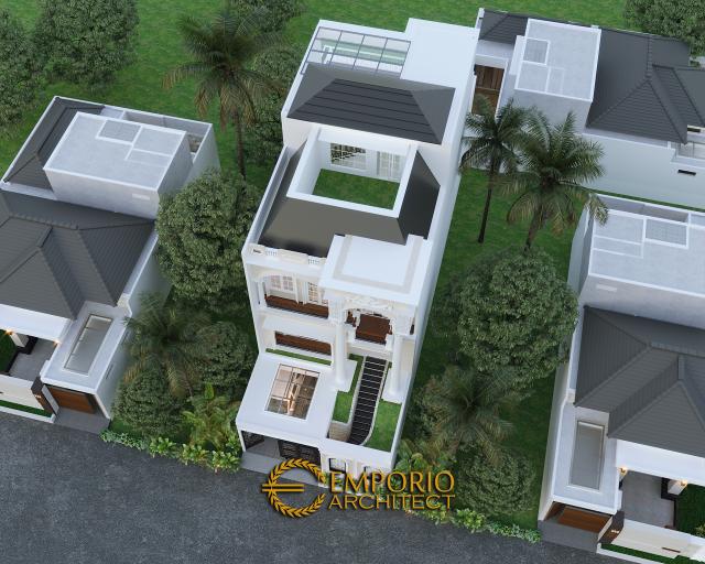 Desain Master Plan Depan Rumah Mediteran 3 Lantai Bapak Aman di Jakarta Barat