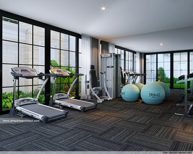 Desain Gym Rumah Mediteran 3.5 Lantai Bapak FDY di Jakarta Barat