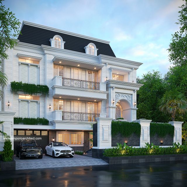 Desain Rumah Mediteran Klasik 3 Lantai Ibu SDH di  Surabaya