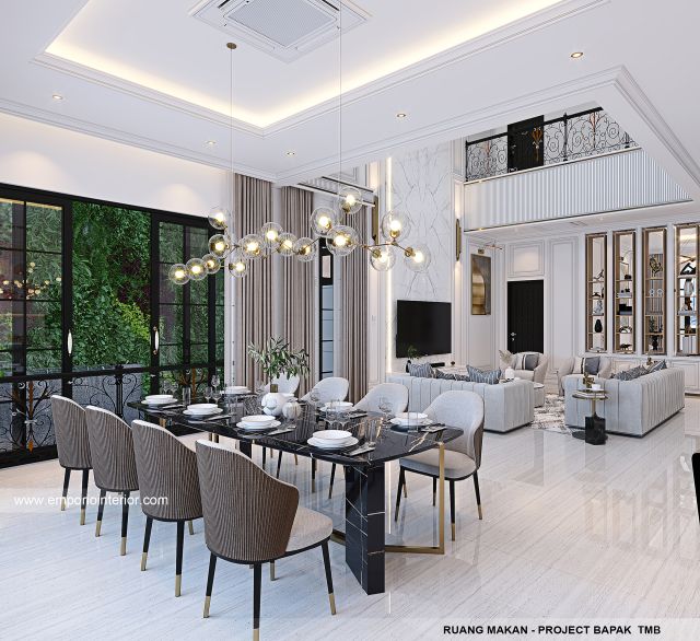 Desain Ruang Makan Rumah Mediteran Klasik 3 Lantai Bapak TMB di BSD, Tangerang Selatan