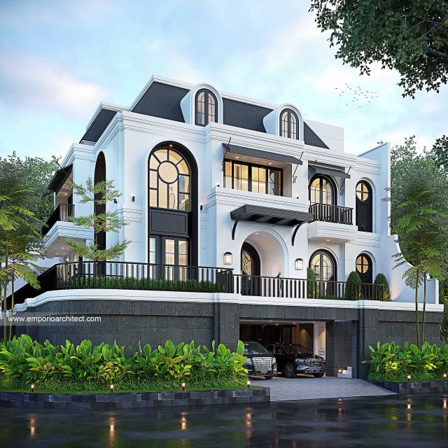 Gambar 1 Desain Rumah Mediteran Klasik 4 Lantai Bapak RZ di  Jakarta Selatan