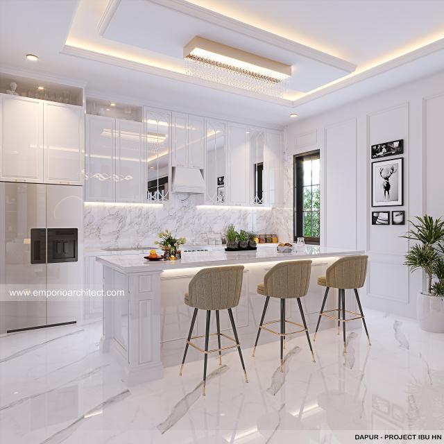 Desain Dapur Rumah Mediteran Klasik 4 Lantai Ibu HN di Bandung