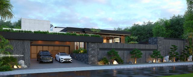 Desain Tampak Depan Dengan Pagar Rumah Modern 2 Lantai Bapak YP di Balikpapan