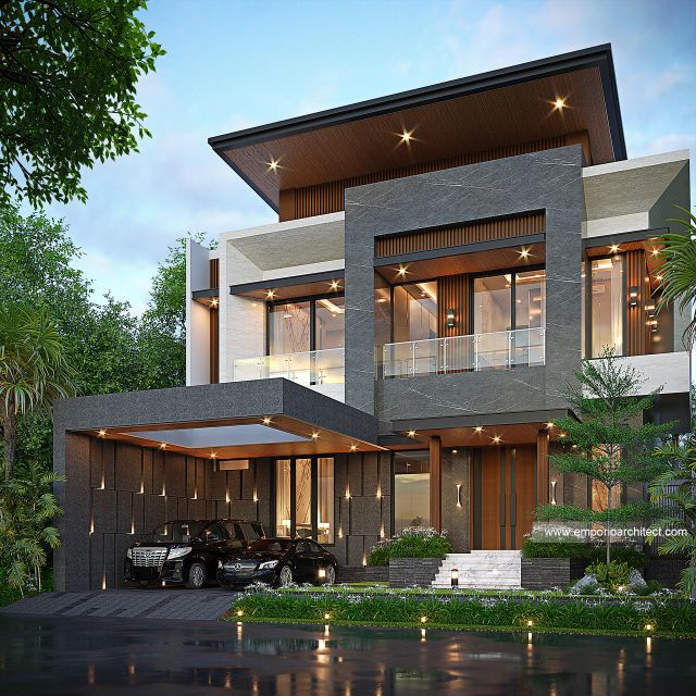 Desain Tampak Depan 2 Rumah Modern 2 Lantai Ibu FF di Makassar