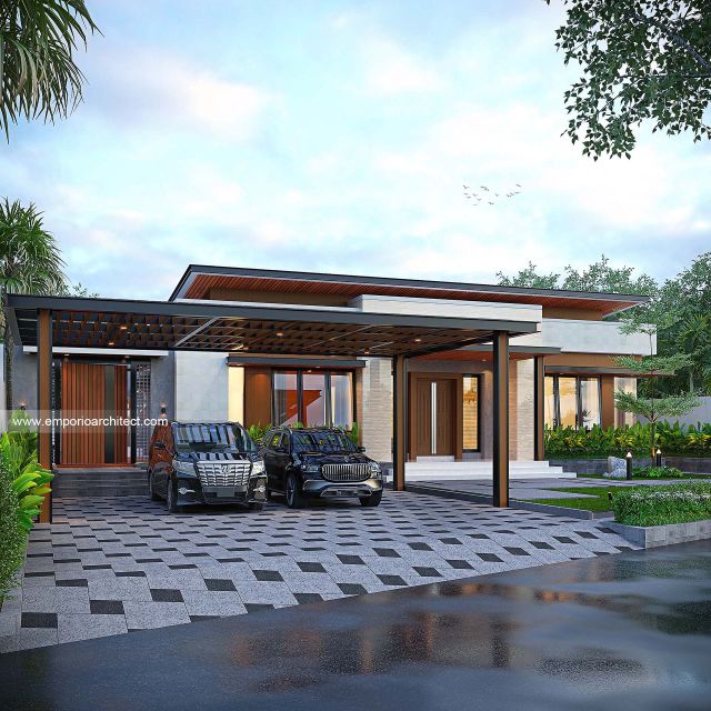 Desain Tampak Depan 2 Rumah Modern 1 Lantai Bapak BDI II di Kalimantan Tengah