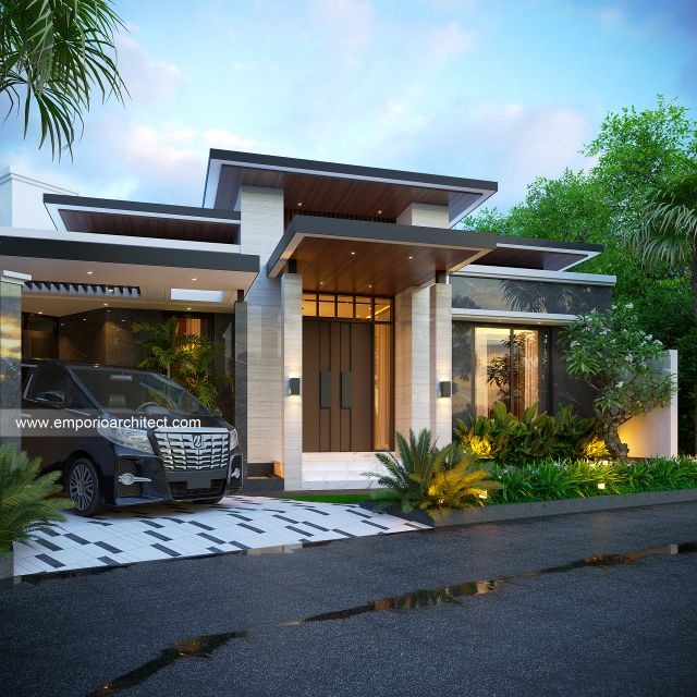 Desain Tampak Depan 2 Rumah Modern 1 Lantai Ibu MRK di Bandung