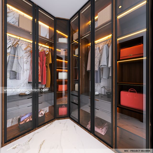 Desain Walk In Closet Rumah Modern 1 Lantai Ibu MRK di Bandung