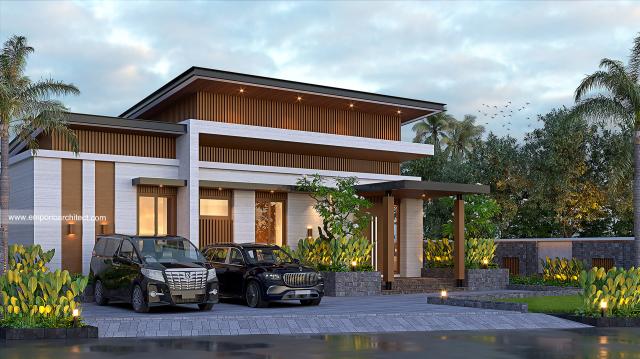 Desain Rumah Modern 1 Lantai Ibu Lusi K. di Kuningan, Jawa Barat - Tampak Depan