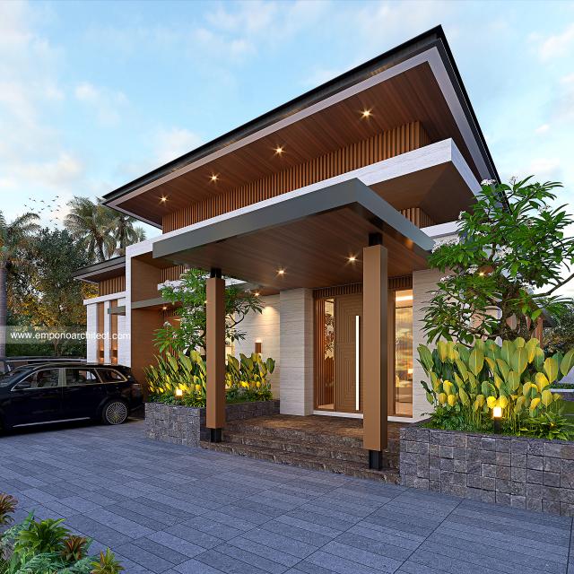 Desain Tampak Detail Depan Rumah Modern 1 Lantai Ibu Lusi K. di Kuningan, Jawa Barat