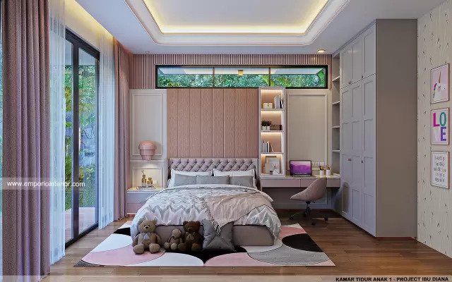 Desain Kamar Tidur Anak 1 Rumah Modern 1 Lantai Ibu Diana di Ciawi, Bogor