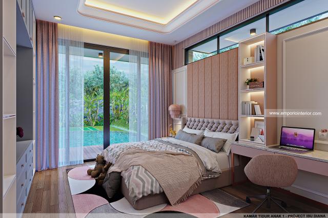 Desain Kamar Tidur Anak 1 Rumah Modern 1 Lantai Ibu Diana di Ciawi, Bogor