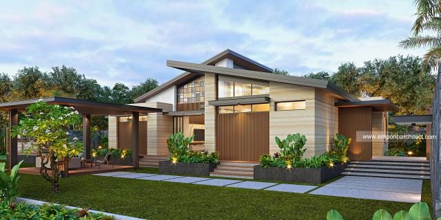 Desain Tampak Belakang Rumah Modern 1 Lantai Ibu Diana di Ciawi, Bogor