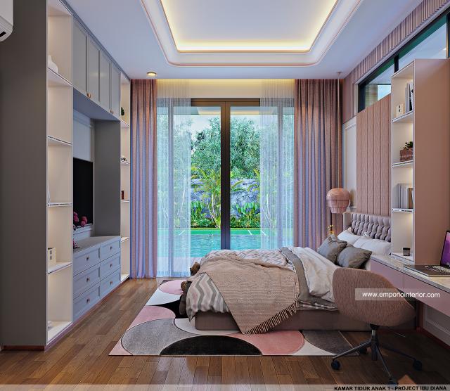 Desain Kamar Tidur Anak 1 Rumah Modern 1 Lantai Ibu Diana di Ciawi, Bogor