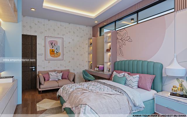 Desain Kamar Tidur Anak 2 Rumah Modern 1 Lantai Ibu Diana di Ciawi, Bogor