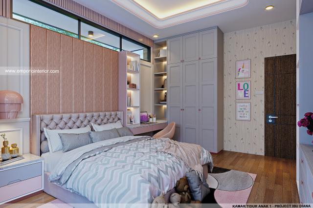 Desain Kamar Tidur Anak 1 Rumah Modern 1 Lantai Ibu Diana di Ciawi, Bogor