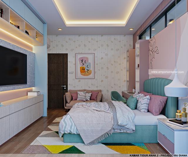 Desain Kamar Tidur Anak 2 Rumah Modern 1 Lantai Ibu Diana di Ciawi, Bogor