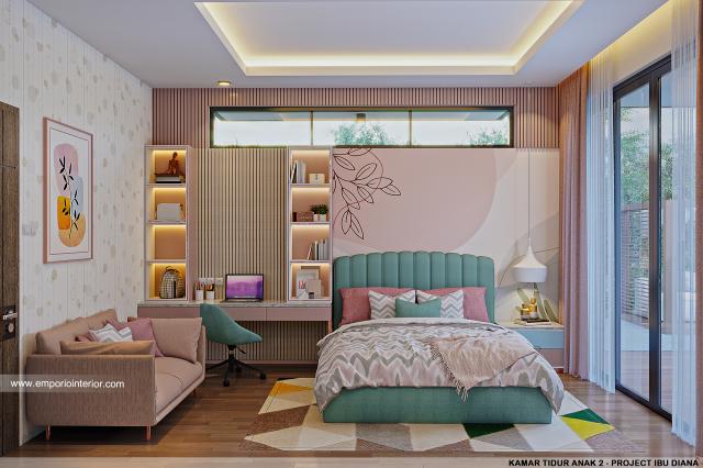 Desain Kamar Tidur Anak 2 Rumah Modern 1 Lantai Ibu Diana di Ciawi, Bogor