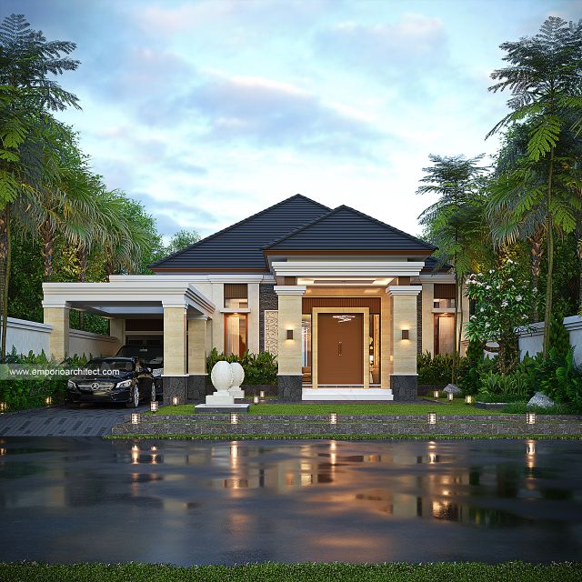 Desain Tampak Depan 3 Rumah Villa Bali Modern 1 Lantai Bapak ASM di Musi Banyuasin, Sumatera Selatan