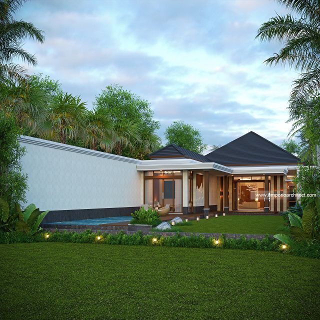 Desain Tampak Belakang Rumah Villa Bali Modern 1 Lantai Bapak ASM di Musi Banyuasin, Sumatera Selatan